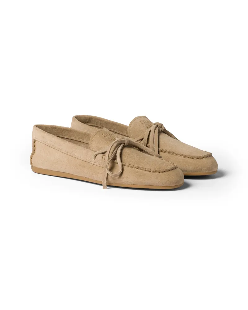 Miu Miu Deck-loafer Aus Wildleder, Damen, Wüstenbeige, Größe Wüstenbeige