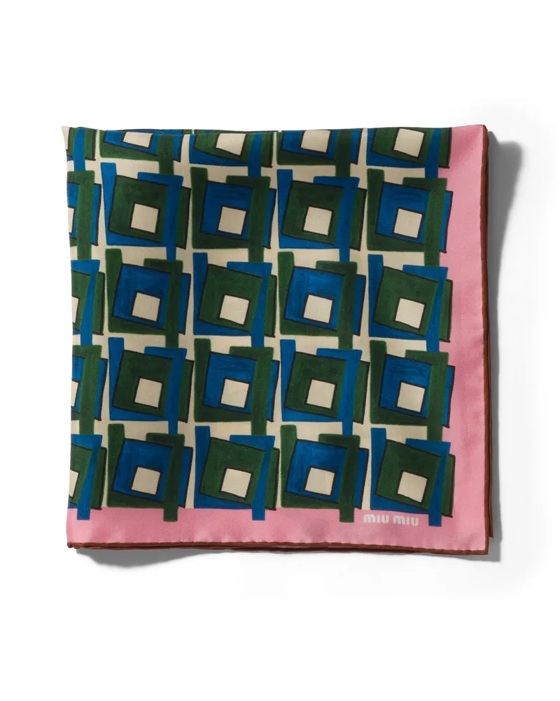 Miu Miu Seidenschal Mit Print, Damen, Rosa/lorbeergrün Rosa