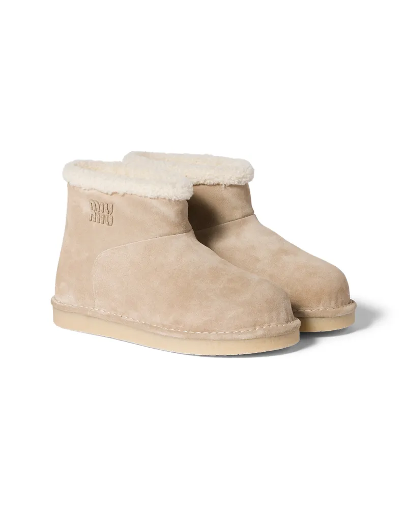 Miu Miu Stiefeletten Aus Wildleder Und Lammfell, Damen, Wüstenbeige, Größe Wüstenbeige