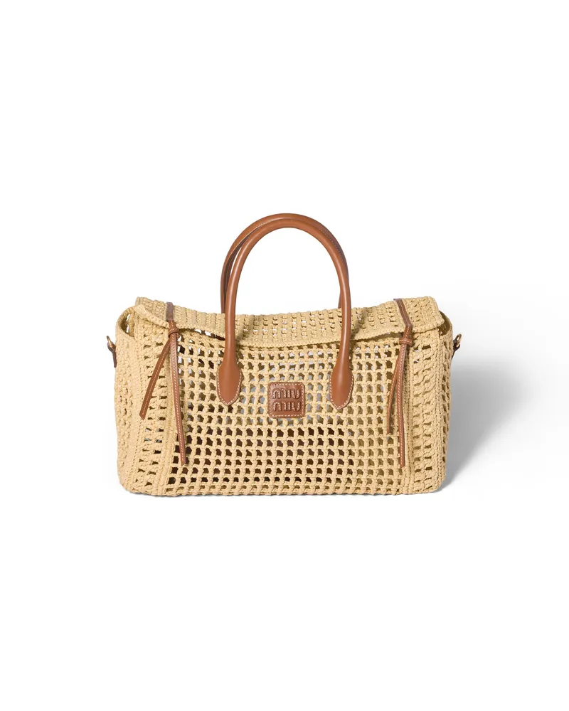 Miu Miu Henkeltasche Aus Raphiabast, Damen, Beige/cognac Beige