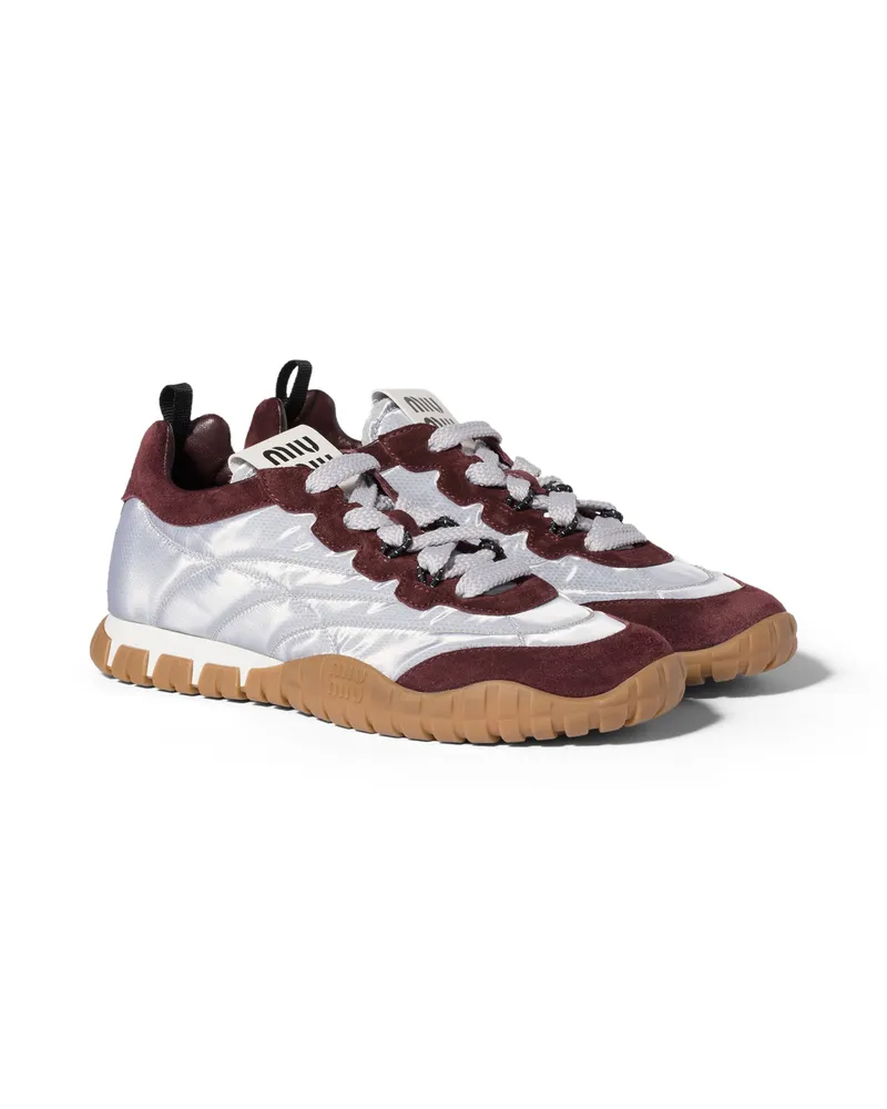 Miu Miu Tyre Sneaker Aus Funktionsgewebe Und Veloursleder, Damen, Aluminium/bordeaux, Größe Aluminium