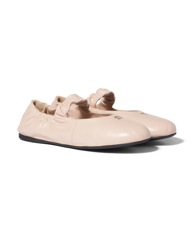 Miu Miu Ruches Ballerinas Aus Nappaleder, Damen, Puderrosa, Größe Puderrosa