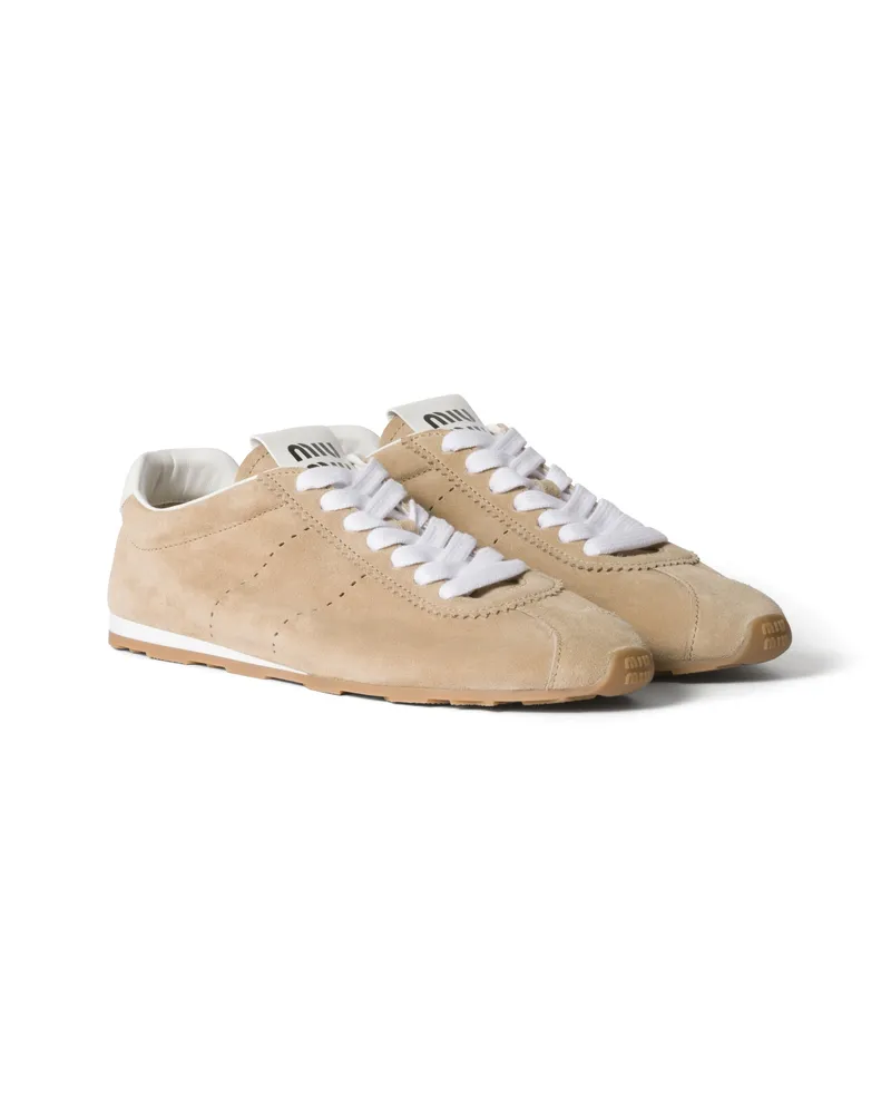 Miu Miu Plume Sneaker Aus Wildleder, Damen, Wüstenbeige, Größe Wüstenbeige