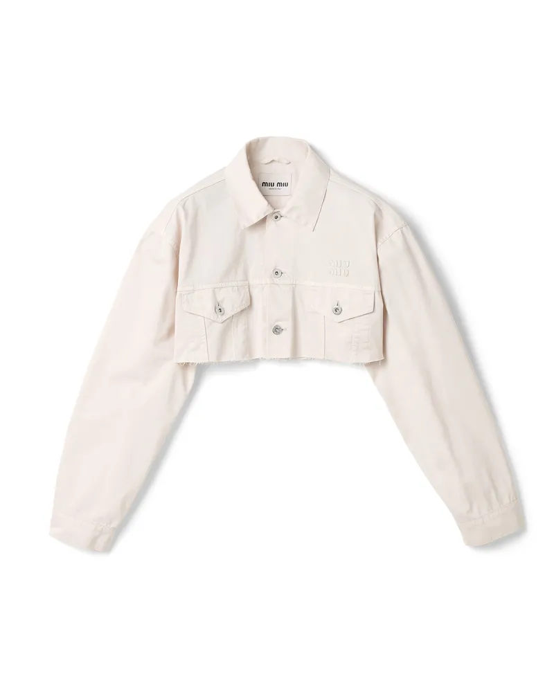 Miu Miu Kurze Jacke Aus Weißem Denim, Damen, Weiss, Größe Weiss