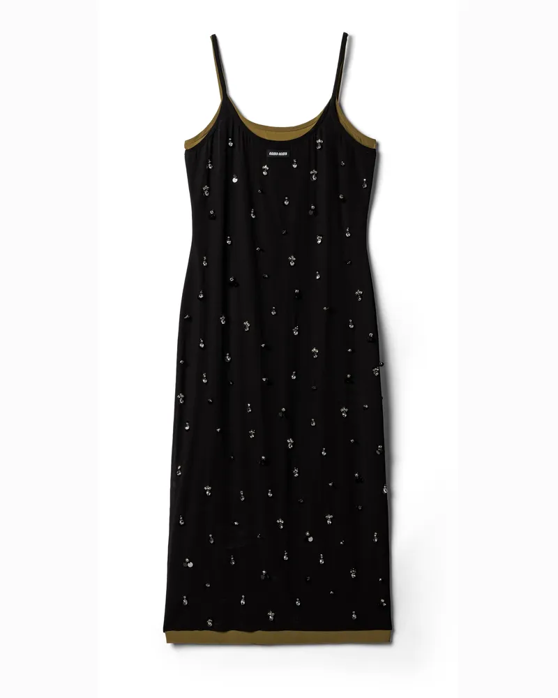 Miu Miu Besticktes Kleid Aus Stretch-georgette, Damen, Schwarz, Größe Schwarz