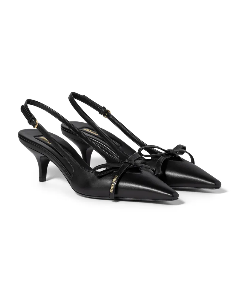 Miu Miu Slingback-pumps Aus Leder Mit Schleife, Damen, Schwarz, Größe Schwarz
