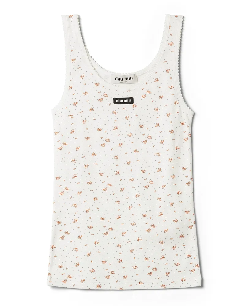 Miu Miu Tanktop Aus Geripptem Jersey, Damen, Weiss/tabak, Größe Weiss