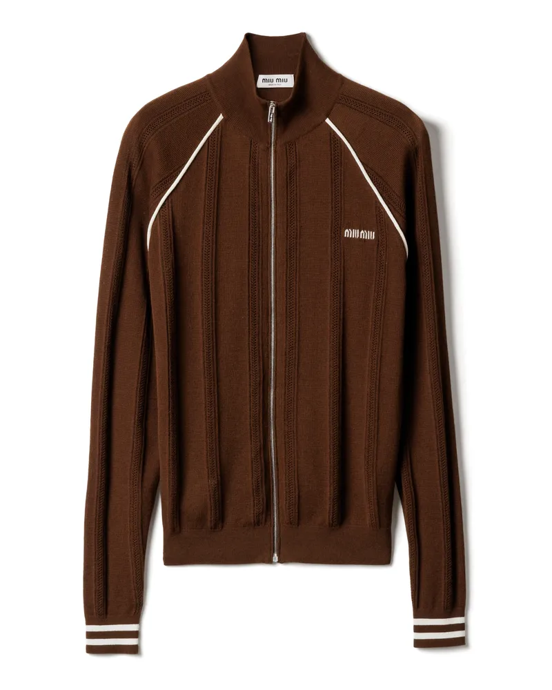 Miu Miu Strickjacke Aus Baumwolle, Damen, Kakaobraun/natur, Größe Kakaobraun