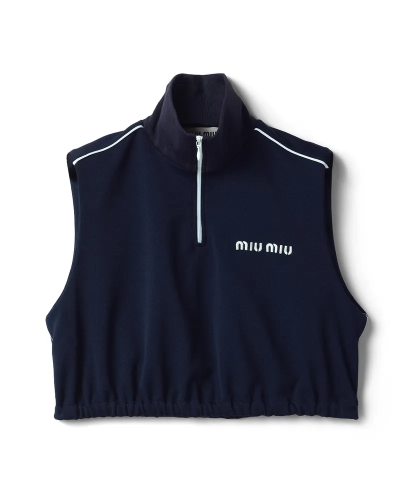 Miu Miu Top Aus Technischem Jersey, Damen, Marineblau, Größe Marineblau