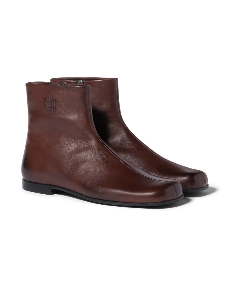 Miu Miu Stiefeletten Aus Leder, Damen, Dunkelbraun, Größe Dunkelbraun