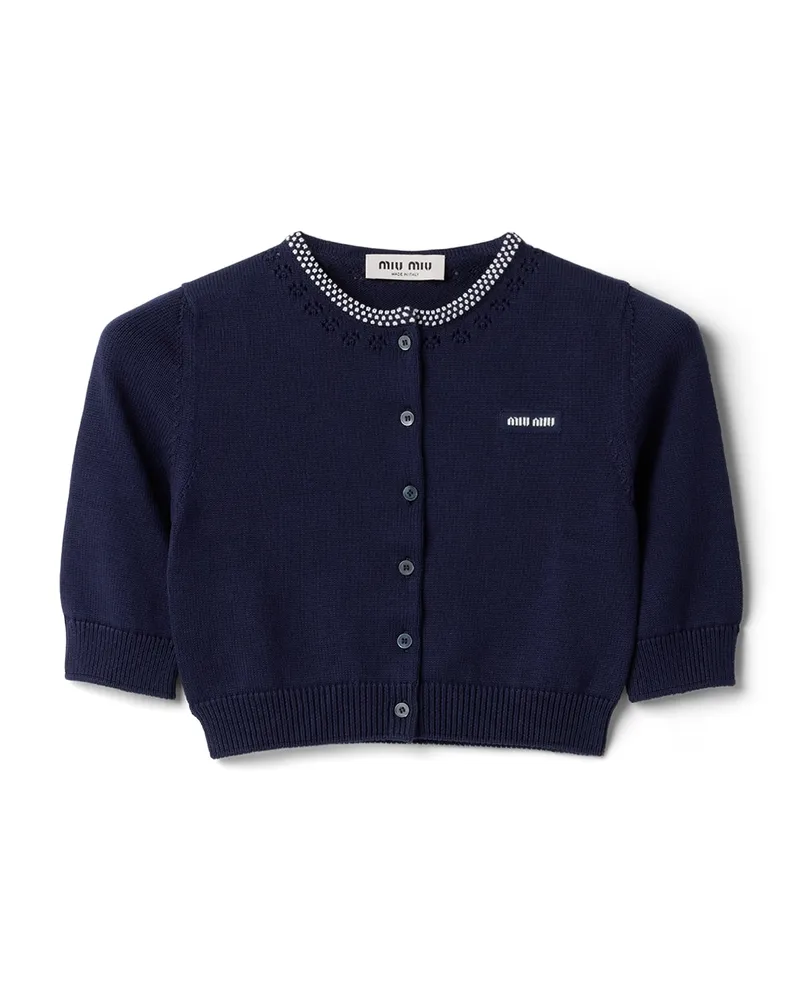 Miu Miu Kurze Strickjacke Aus Baumwolle, Damen, Blau/weiss, Größe Blau