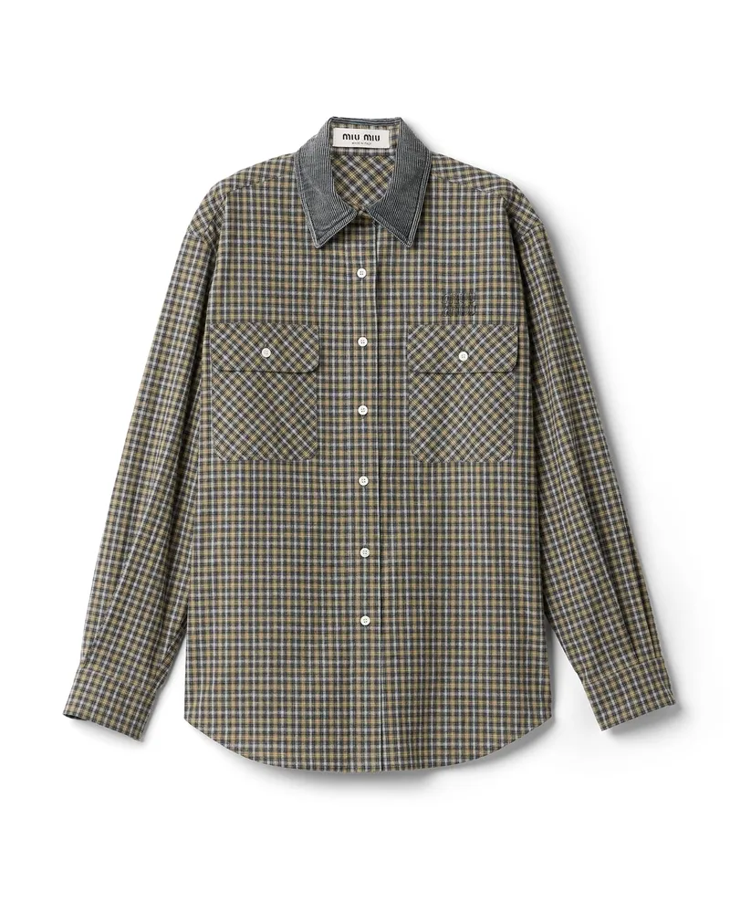 Miu Miu Hemd Aus Kariertem Flanell, Damen, Grau/sand, Größe Grau