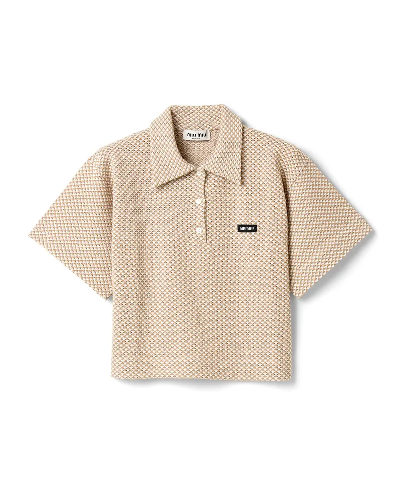 Miu Miu Poloshirt Aus Baumwolle, Damen, Weiss/kamelbraun, Größe Weiss