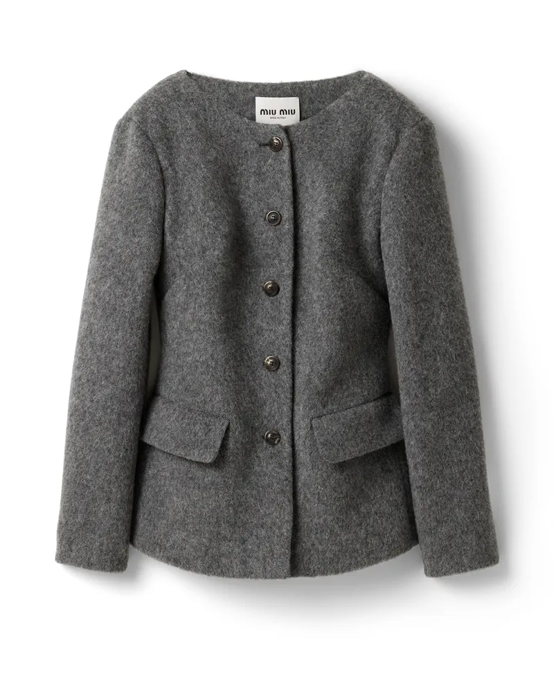 Miu Miu Jacke Aus Leichter Shetlandwolle, Damen, Schiefergrau, Größe Schiefergrau