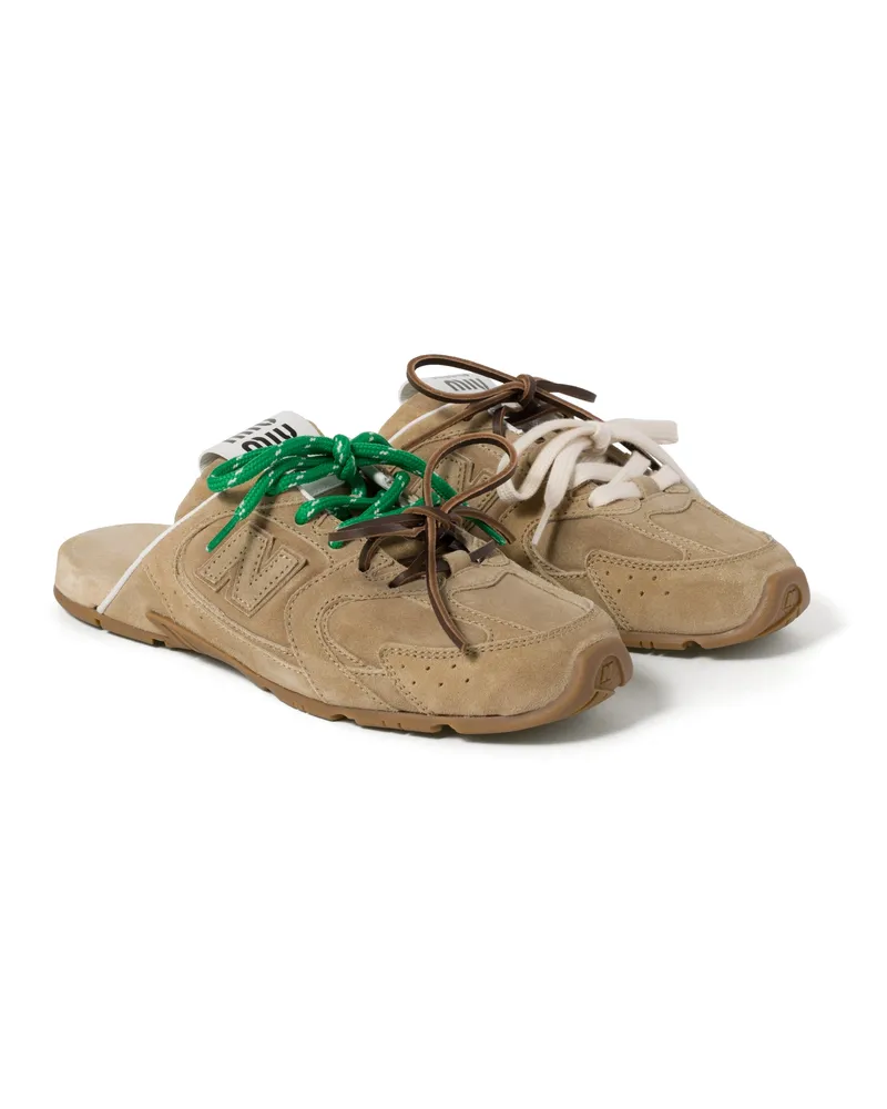 Miu Miu New Balance X  530 sl Mules Aus Ausgeblichenem Wildleder, Damen, Ecru, Größe Ecru