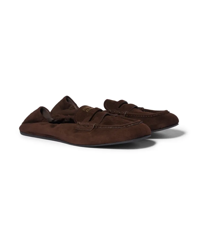Miu Miu Ruches Loafer Aus Wildleder, Damen, Dunkelbraun, Größe Dunkelbraun