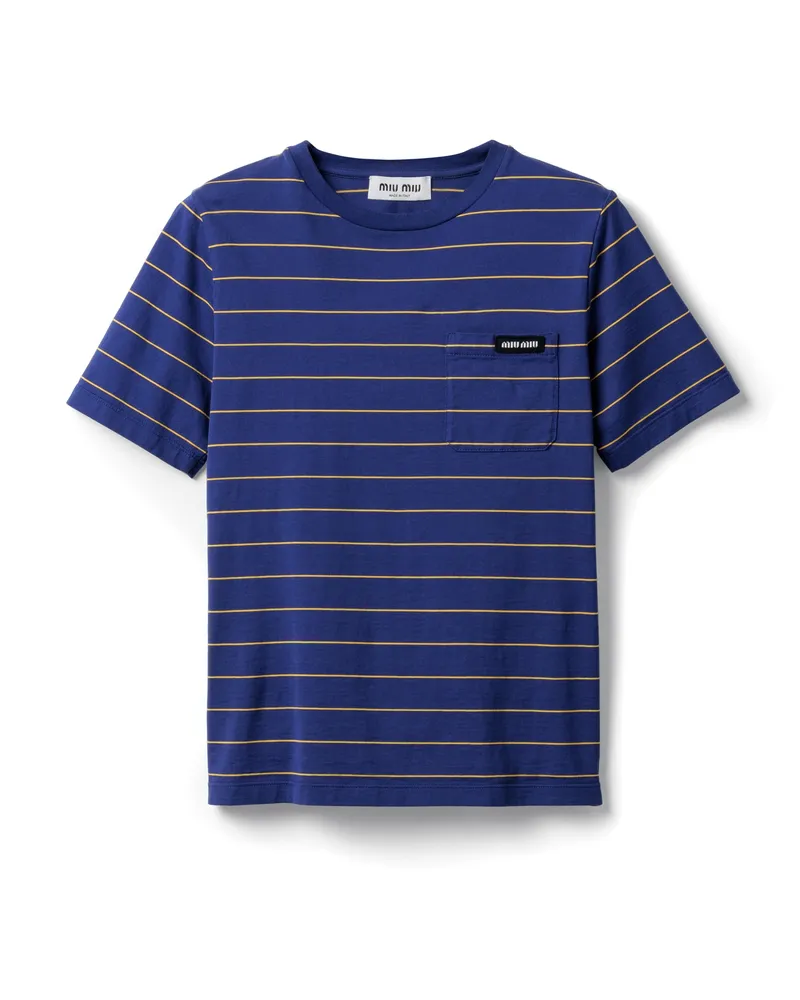 Miu Miu T-shirt Aus Jersey, Damen, Tintenblau/topas, Größe Tintenblau