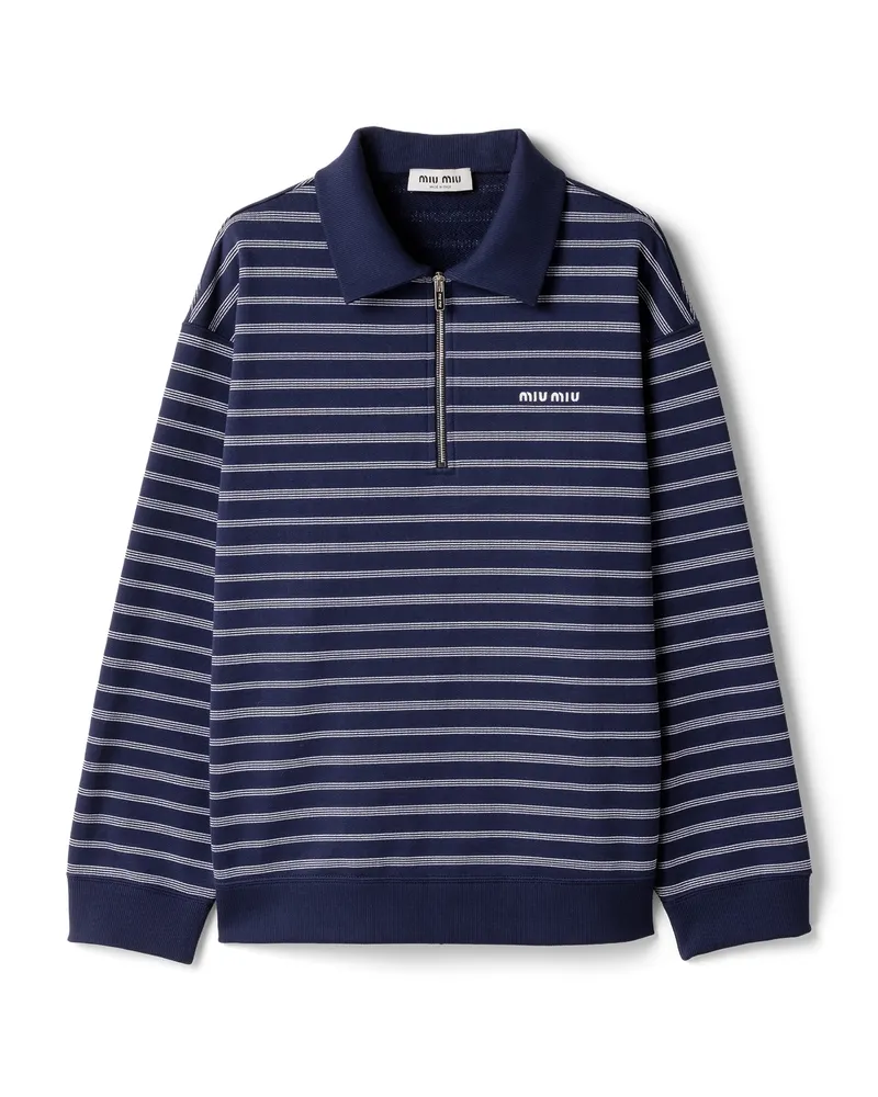 Miu Miu Gestreiftes Poloshirt Mit Reißverschluss, Damen, Blau/weiss, Größe Blau