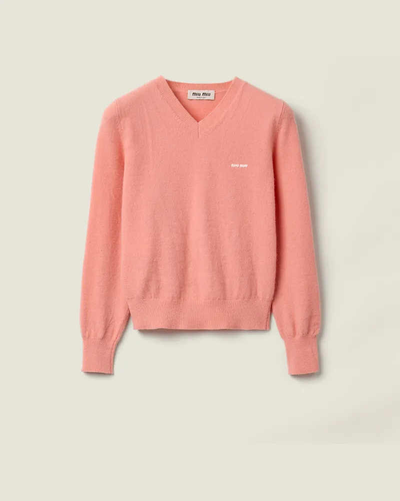 Miu Miu Strickjacke Aus Wolle Mit V-ausschnitt, Damen, Aprikose, Größe Aprikose