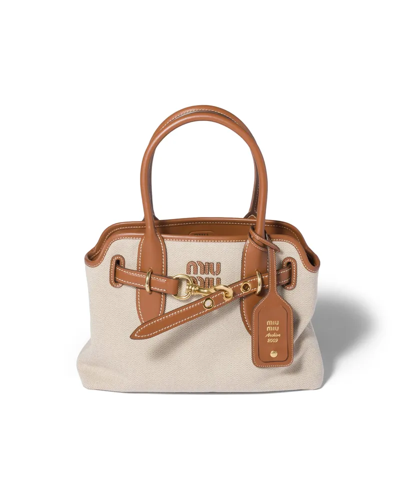 Miu Miu Aventure Tasche Aus Canvas Und Leder, Damen, Beige/brandy Beige