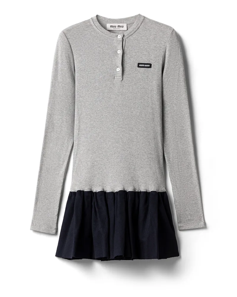 Miu Miu Kleid Aus Rippstrick Und Velours, Damen, Grau/blau, Größe Grau