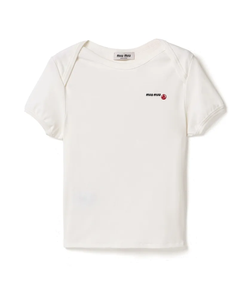 Miu Miu Petit Bateau X  T-shirt Mit Normaler Passform Aus Stretch-jersey, Damen, Weiss/weiss, Größe Weiss