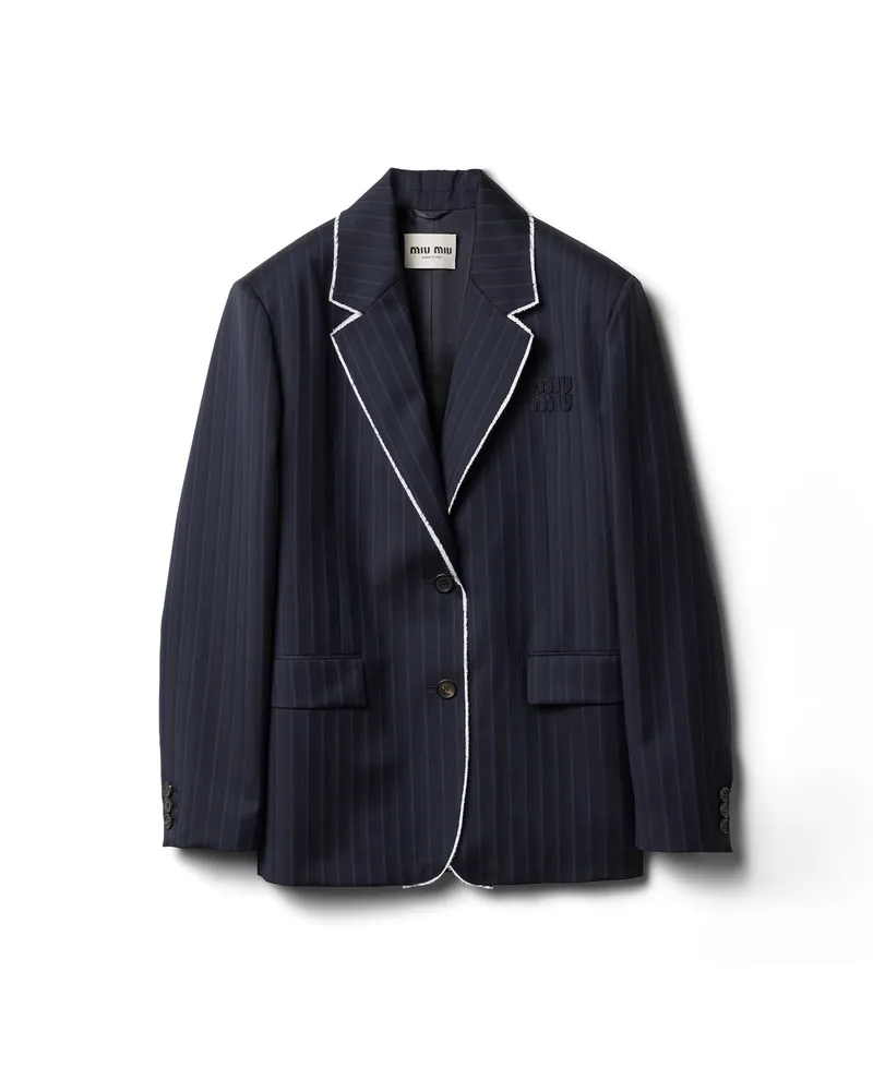 Miu Miu Einreihige Jacquard-jacke Mit Nadelstreifen, Damen, Blau, Größe Blau