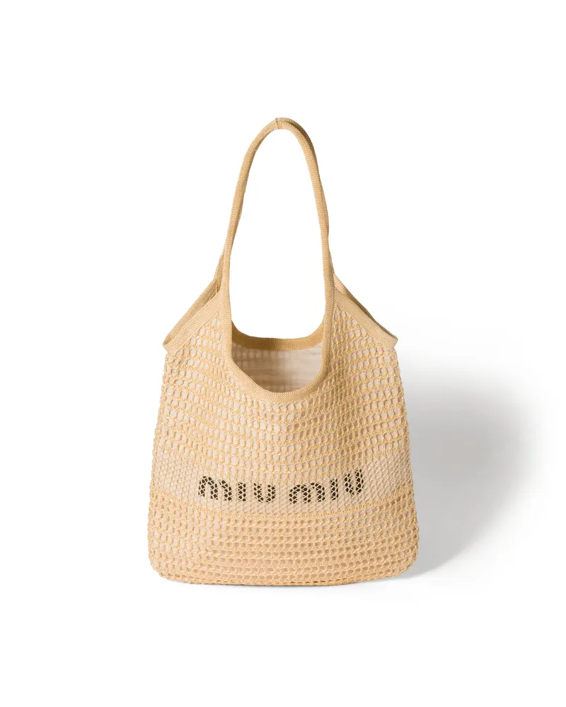 Miu Miu Ivy Tasche Aus Leinen In Raphiabast-optik, Damen, Natur Natur