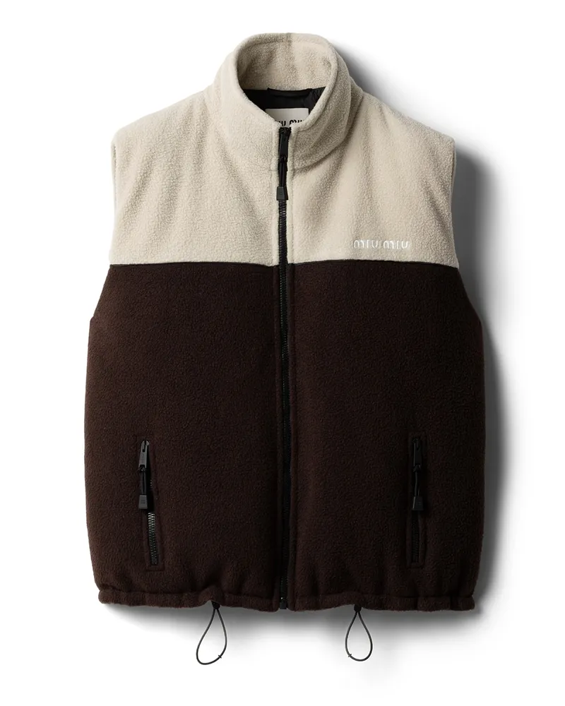 Miu Miu Daunenweste Aus Fleece, Damen, Ebony / Sand, Größe Ebony