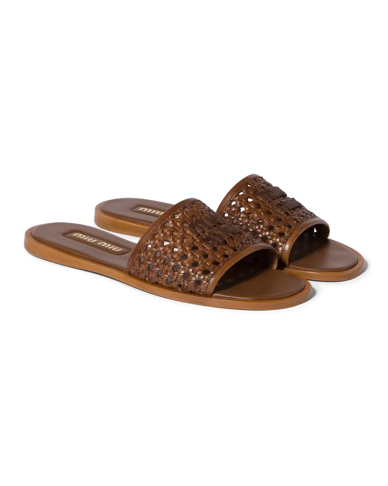 Miu Miu Slides Aus Gewebtem Leder, Damen, Cognac, Größe Cognac