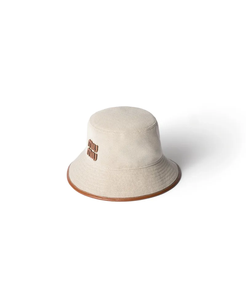 Miu Miu Fischerhut Aus Canvas Und Leder, Damen, Beige/brandy, Größe Beige
