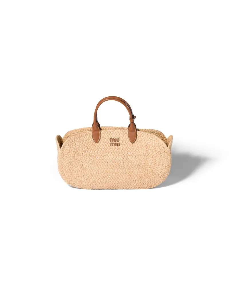 Miu Miu Handtasche Aus Raphiabast, Damen, Beige/cognac Beige