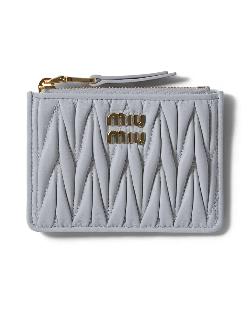 Miu Miu Kartenetui Aus Matelassé-nappaleder, Damen, Perlgrau Perlgrau