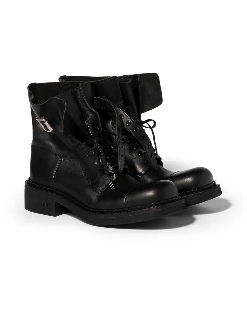 Miu Miu Stiefeletten Aus Leder, Damen, Schwarz, Größe Schwarz