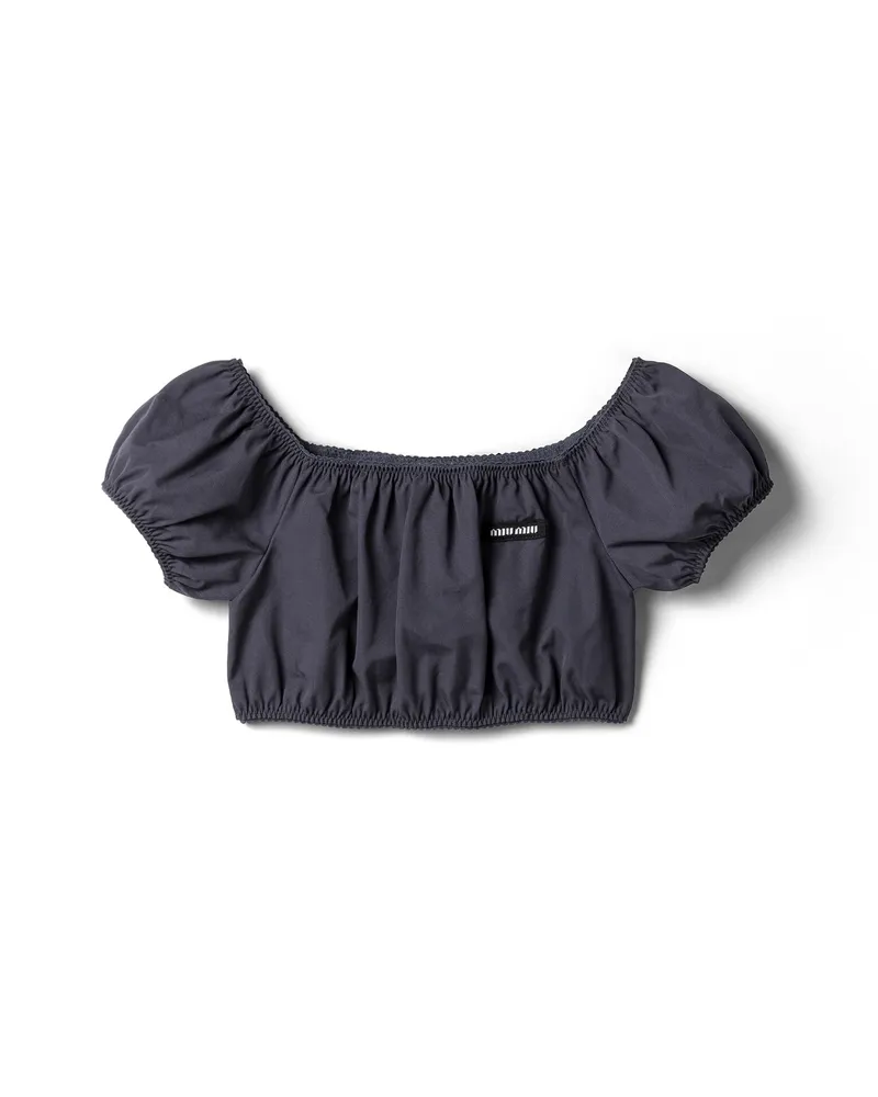 Miu Miu Crop-top Aus Popeline, Damen, Rauchgrau, Größe Rauchgrau