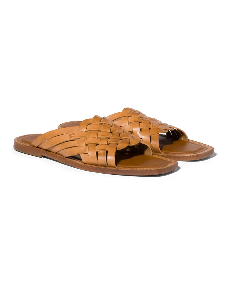 Miu Miu Pantoletten Aus Leder, Damen, Honig, Größe Honig
