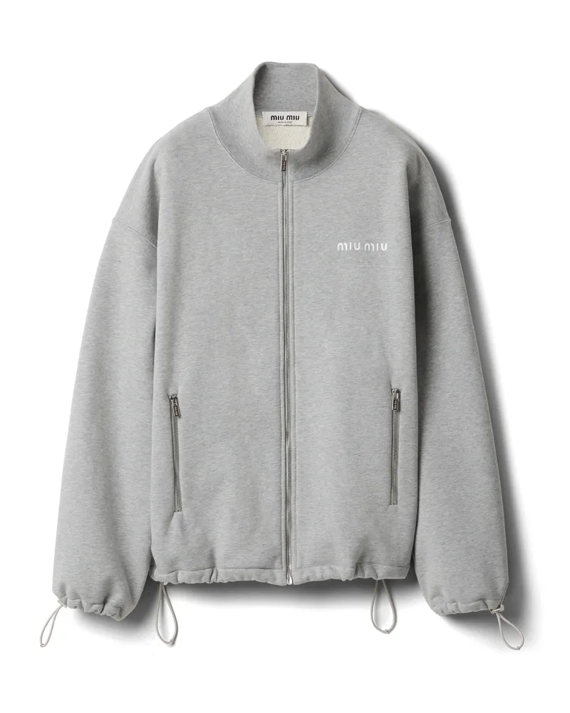 Miu Miu Sweatshirt Mit Reißverschluss Aus Baumwoll-fleece, Damen, Grau, Größe Grau