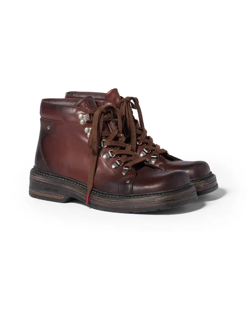 Miu Miu Stiefeletten Aus Leder, Damen, Kaffeebraun, Größe Kaffeebraun