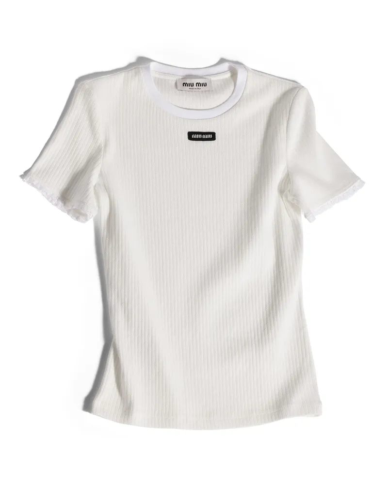 Miu Miu T-shirt Aus Baumwolle , Damen, Weiss, Größe Weiss