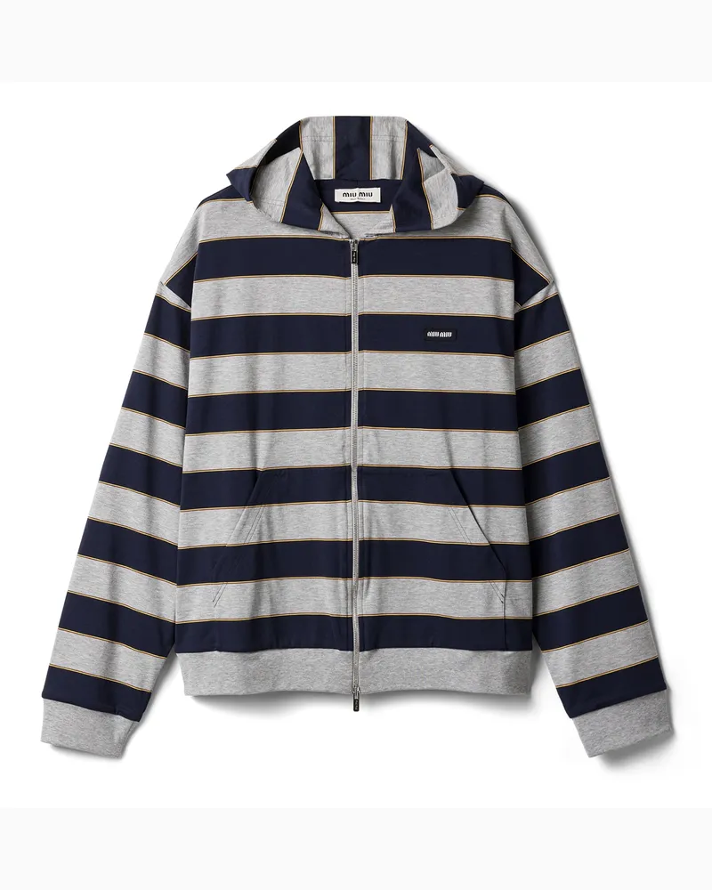 Miu Miu Gestreifter Kapuzenpullover Aus Jersey, Damen, Blau/grau, Größe Blau