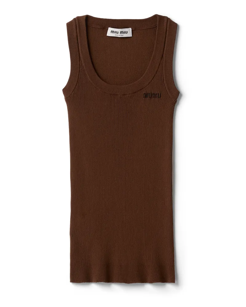 Miu Miu Tanktop Aus Baumwollstrick, Damen, Kakaobraun, Größe Kakaobraun