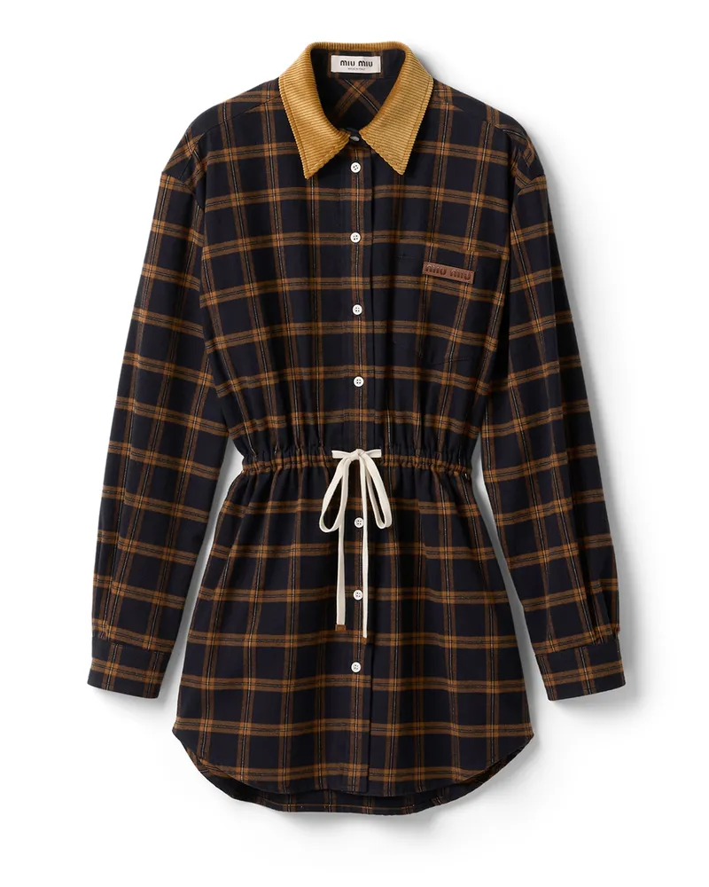 Miu Miu Kariertes Kleid Aus Flanell, Damen, Blau/tabak, Größe Blau