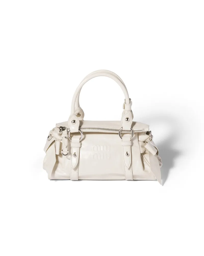 Miu Miu Handtasche Aus Glänzendem Leder, Damen, Weiss Weiss