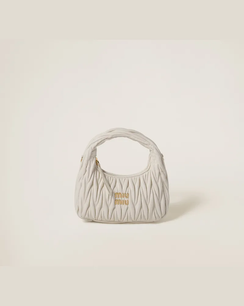 Miu Miu Wander Hobo Bag Aus Matelassé-nappaleder, Damen, Weiss Weiss