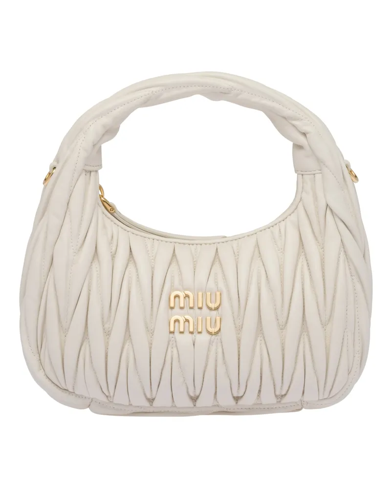 Miu Miu Wander Hobo Bag Aus Matelassé-nappaleder, Damen, Weiss Weiss