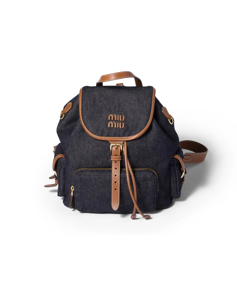 Miu Miu Rucksack Aus Denim, Damen, Blau/brandy Blau