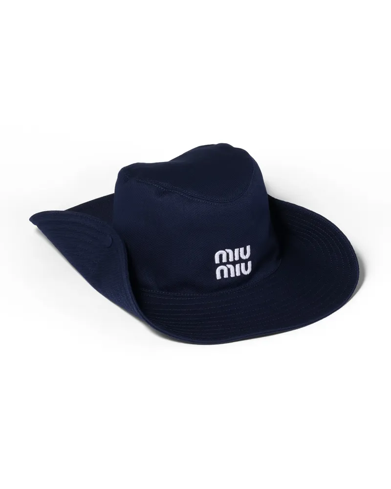 Miu Miu Hut Aus Drill, Damen, Königsblau/weiss, Größe Königsblau
