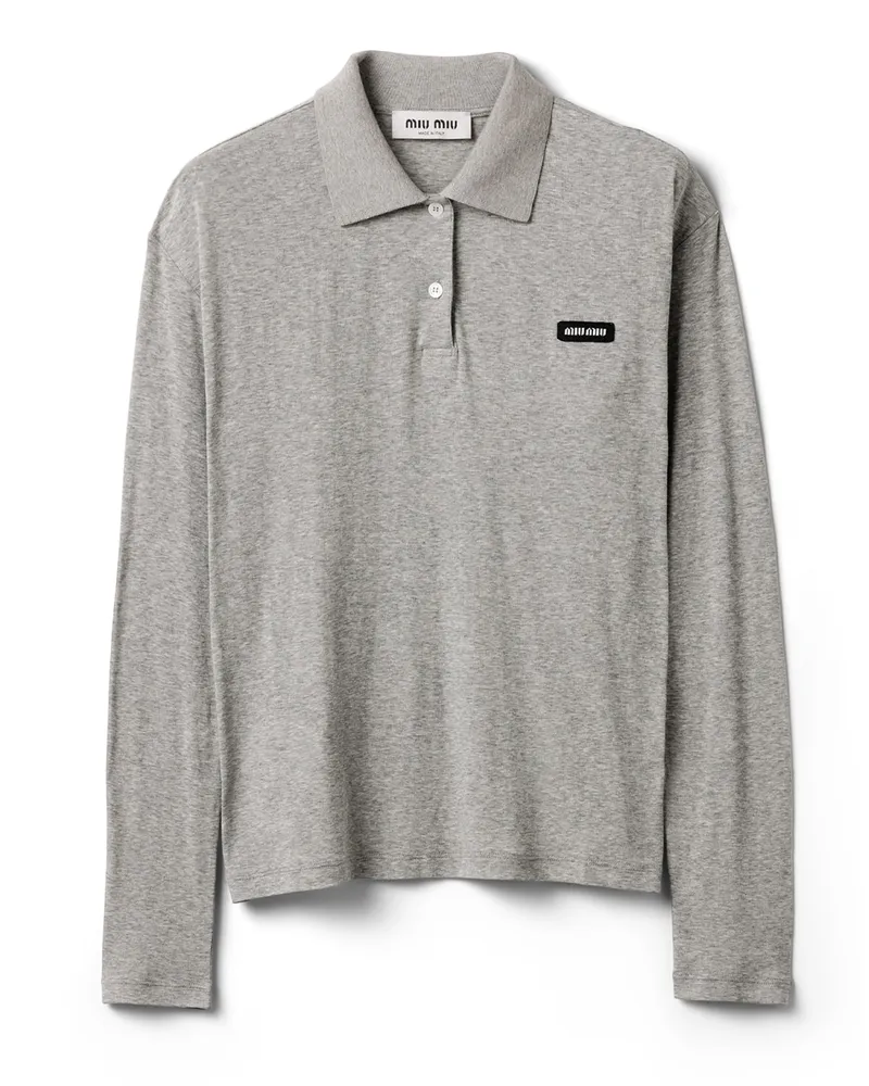 Miu Miu Poloshirt Aus Geripptem Jersey, Damen, Grau, Größe Grau