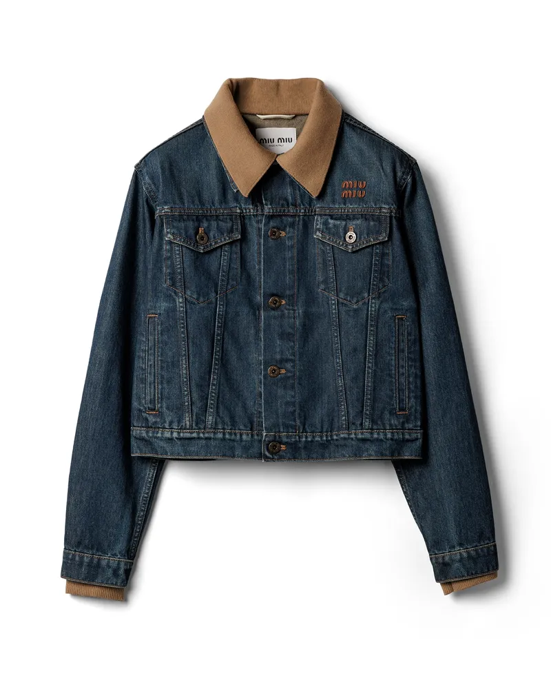 Miu Miu Blousonjacke Aus Denim, Damen, Blau, Größe Blau