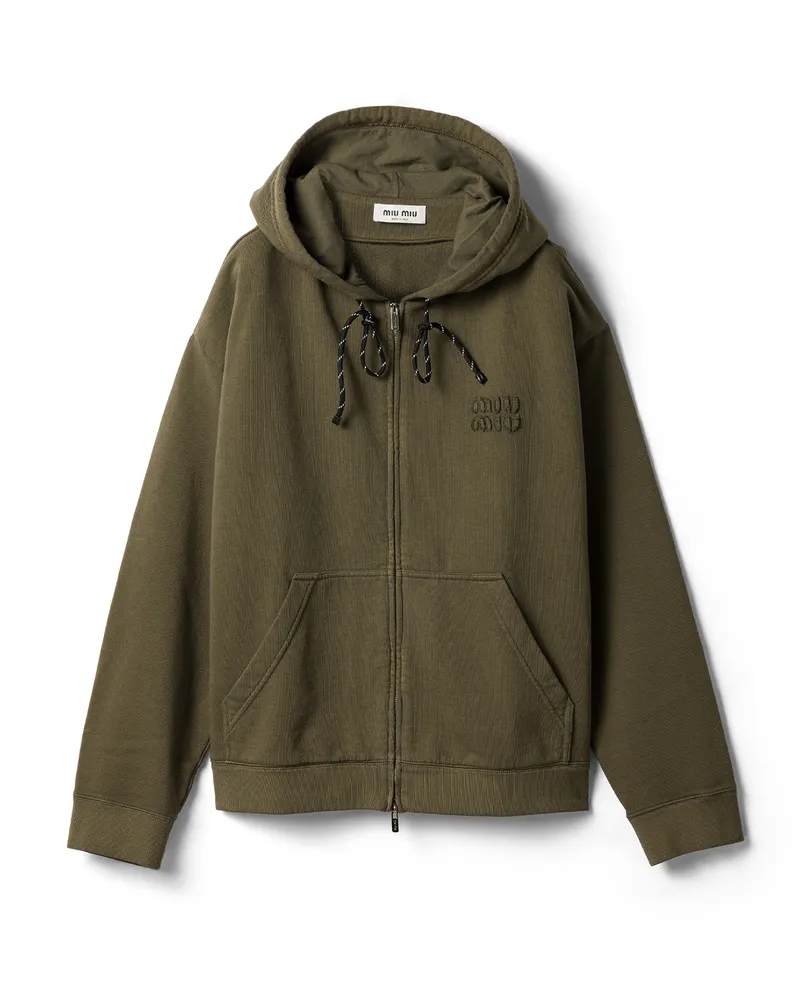 Miu Miu Garment-dyed Kapuzenjacke, Damen, Waldgrün, Größe Waldgrün
